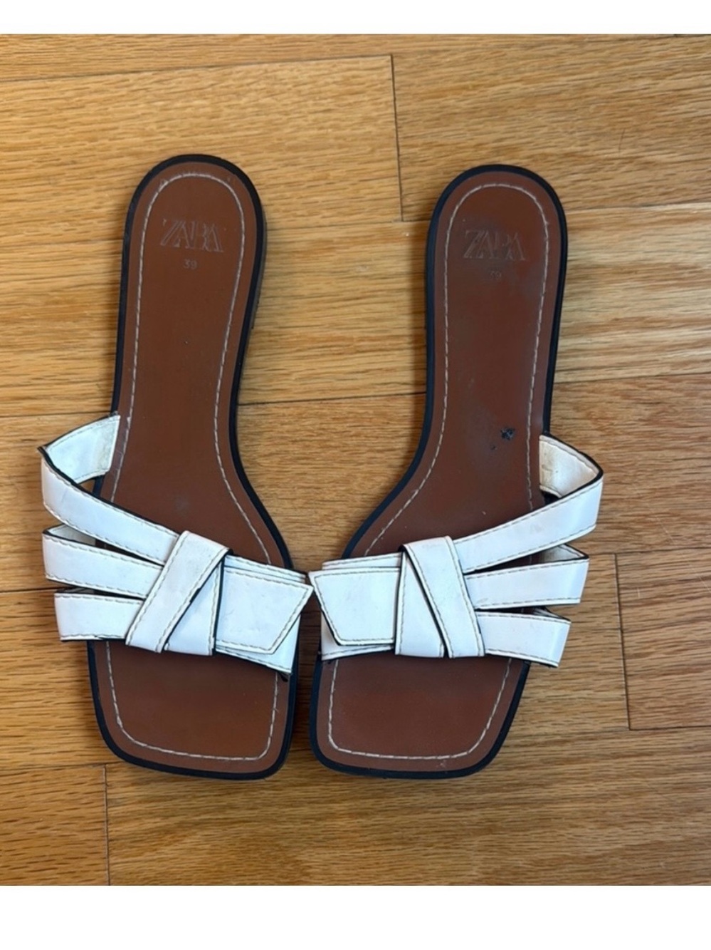 Zara White Strappy Knot Slide Sandals